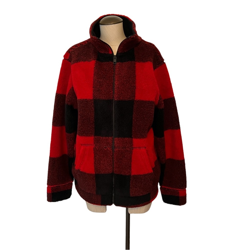 NWT Express Woman’s Buffalo Print Zip Up Faux Fur Fleece Jacket Sz M